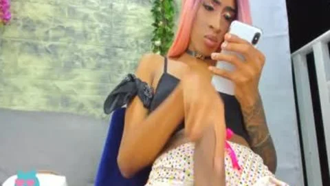 Pink Haired dark legal age teenager shemale Yanking gigantic cock