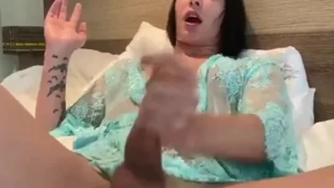 lusty Trans sweetie With Tattoos Wanks Off Her large Donkey cock
