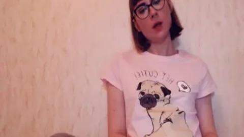 sexy Russian ladyman In Glasses Strokes Her petite 10-Pounder