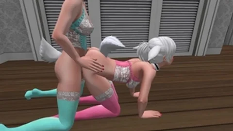 two Bunny beauties In Bright Colored nylons & lingerie doggy style Sex - SL anime Furry