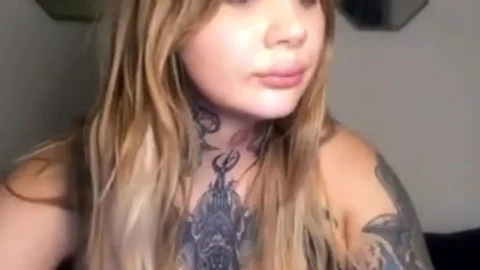large tits tranny With Full Tattoos Wanks Hard On cam